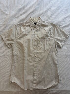 J.Crew Short-Sleeve Button-Down, Small. White with Navy Pin Dots.